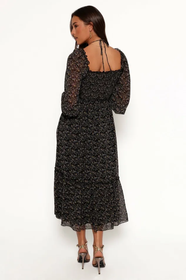 Long Sleeve Dresses Women Keziah Long Sleeve Maxi Dress Navy Ditsy Floral Petal and Pup