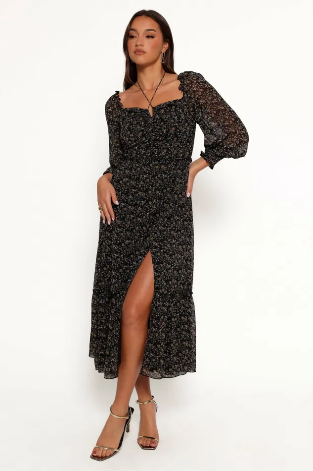 Long Sleeve Dresses Women Keziah Long Sleeve Maxi Dress Navy Ditsy Floral Petal and Pup