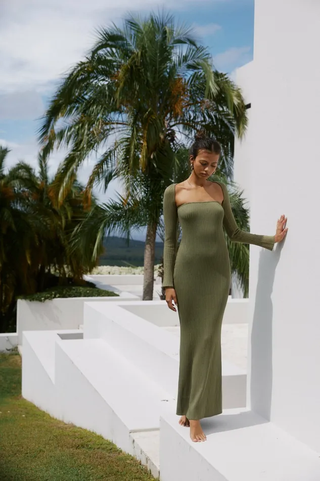 Long Sleeve Dresses Women Petal and Pup Vita Maxi Dress Khaki