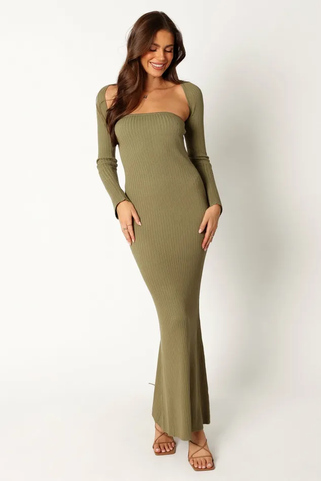 Long Sleeve Dresses Women Petal and Pup Vita Maxi Dress Khaki