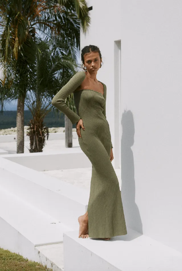 Long Sleeve Dresses Women Petal and Pup Vita Maxi Dress Khaki