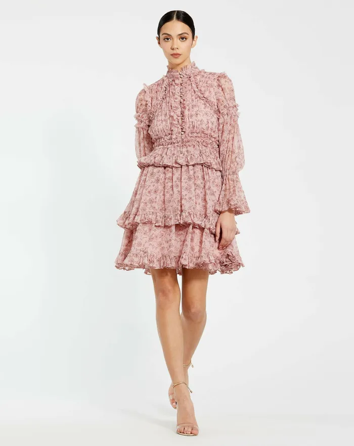 Long Sleeve Open Front High Neck Ruffle Mini Dress Cinnamon Women Daytime Dresses Mac Duggal Long Sleeve Open Front High Neck Ruffle Mini Dress Cinnamon Women Daytime Dresses Mac Duggal