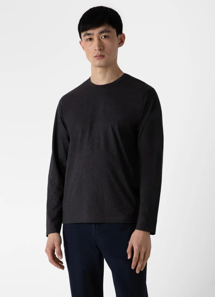 Long Sleeve Riviera Midweight Tshirt Charcoal Melange Men SUNSPEL Tshirts