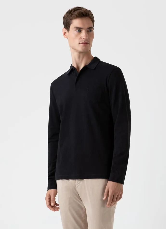 Long Sleeve Riviera Polo Shirt Black Men SUNSPEL Polo Shirts