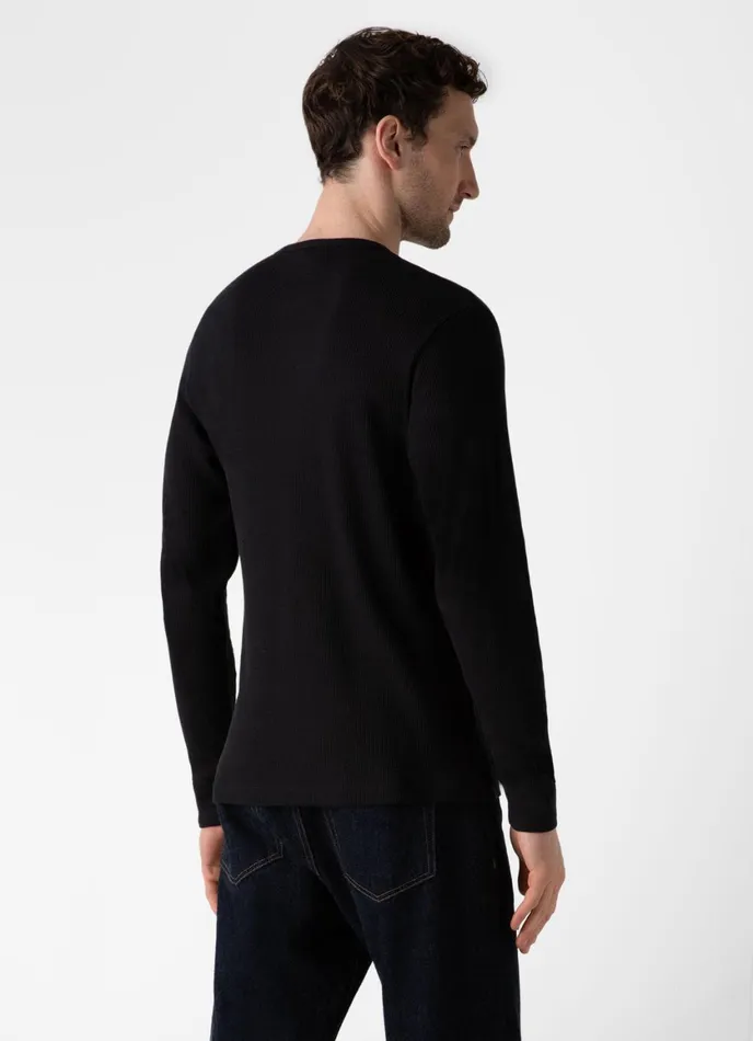 Long Sleeve Waffle Henley Black Men SUNSPEL Tshirts