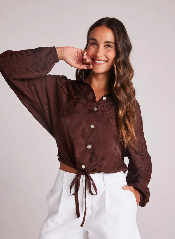 Long Sleeve Women Bella Dahl Drawcord Waist Shirt 8211 Cafu00e9 Noir