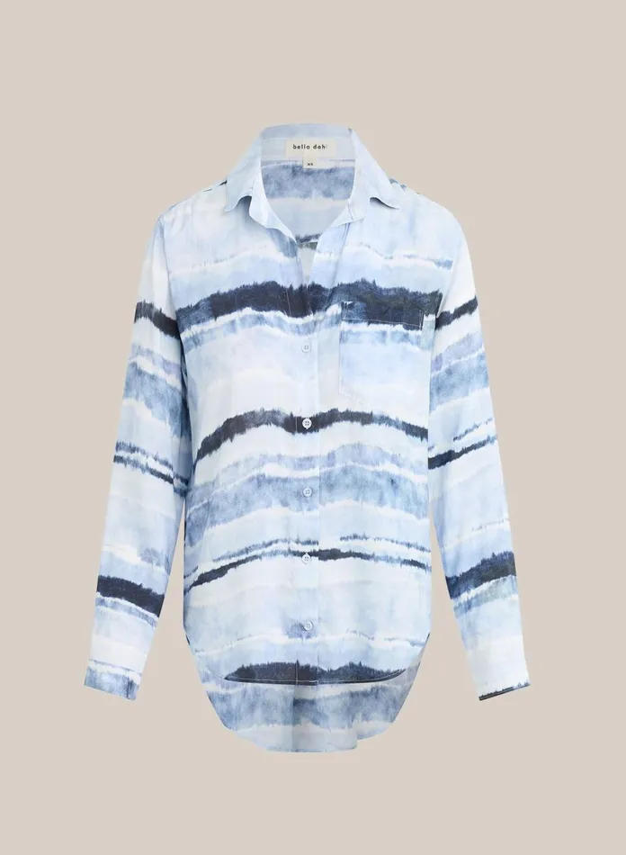 Long Sleeve Women Bella Dahl Pocket Button Down 8211 Indigo Stripes Print