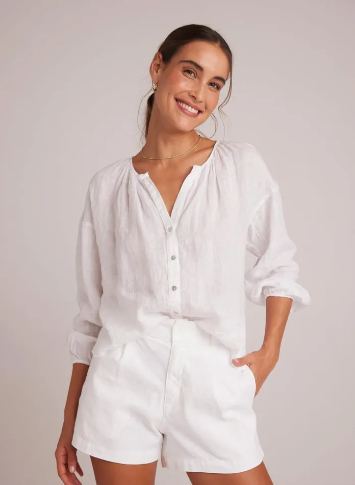 Long Sleeve Women Bella Dahl Shirred Neck Blouse 8211 White Long Sleeve Women Bella Dahl Shirred Neck Blouse 8211 White