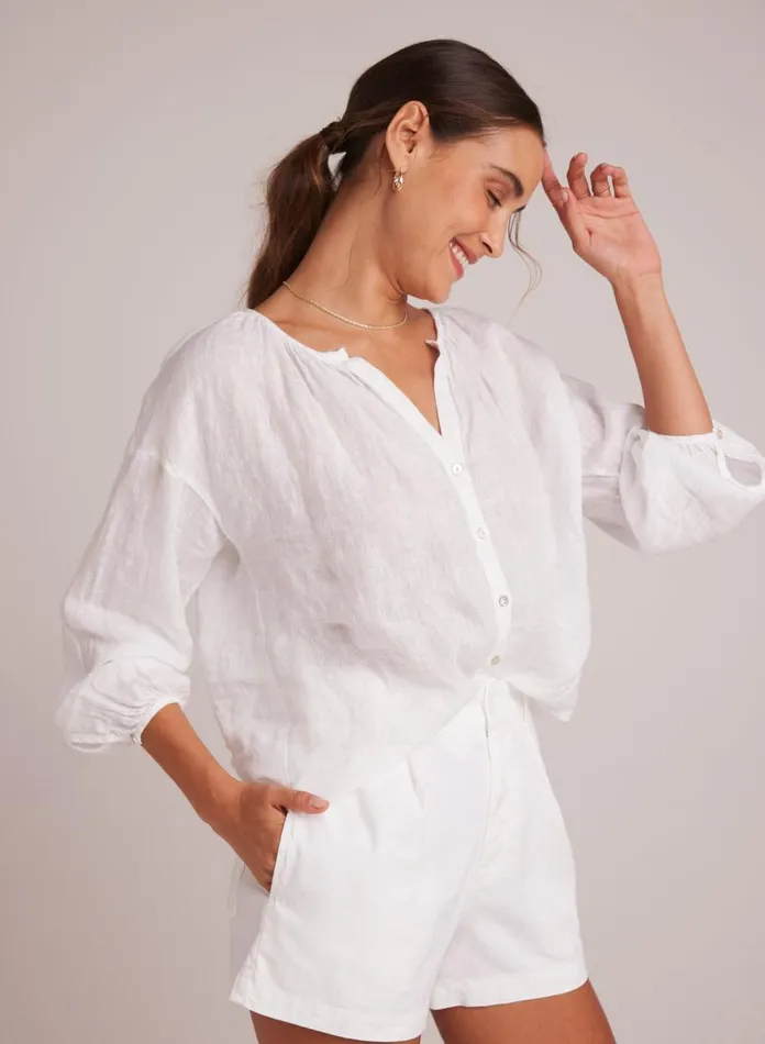 Long Sleeve Women Bella Dahl Shirred Neck Blouse 8211 White Long Sleeve Women Bella Dahl Shirred Neck Blouse 8211 White