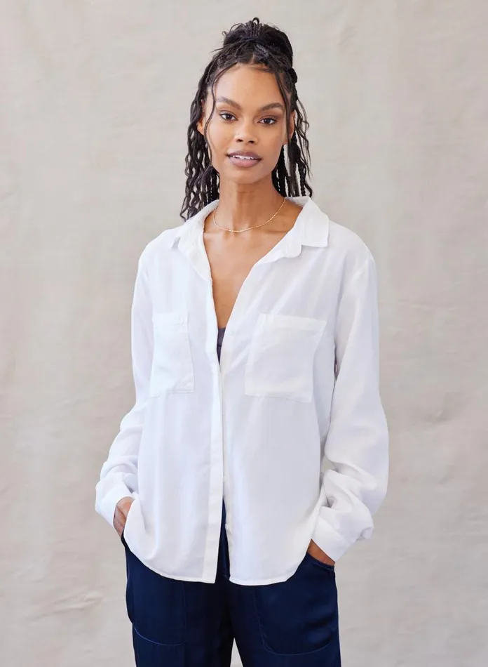 Long Sleeve Women Bella Dahl Two Pocket Classic Button Down 8211 White