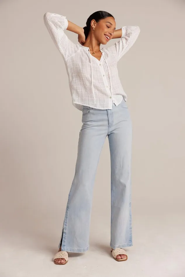 Long Sleeve Women Bella Dahl Woven Plaid Raglan Blouse 8211 White Long Sleeve Women Bella Dahl Woven Plaid Raglan Blouse 8211 White
