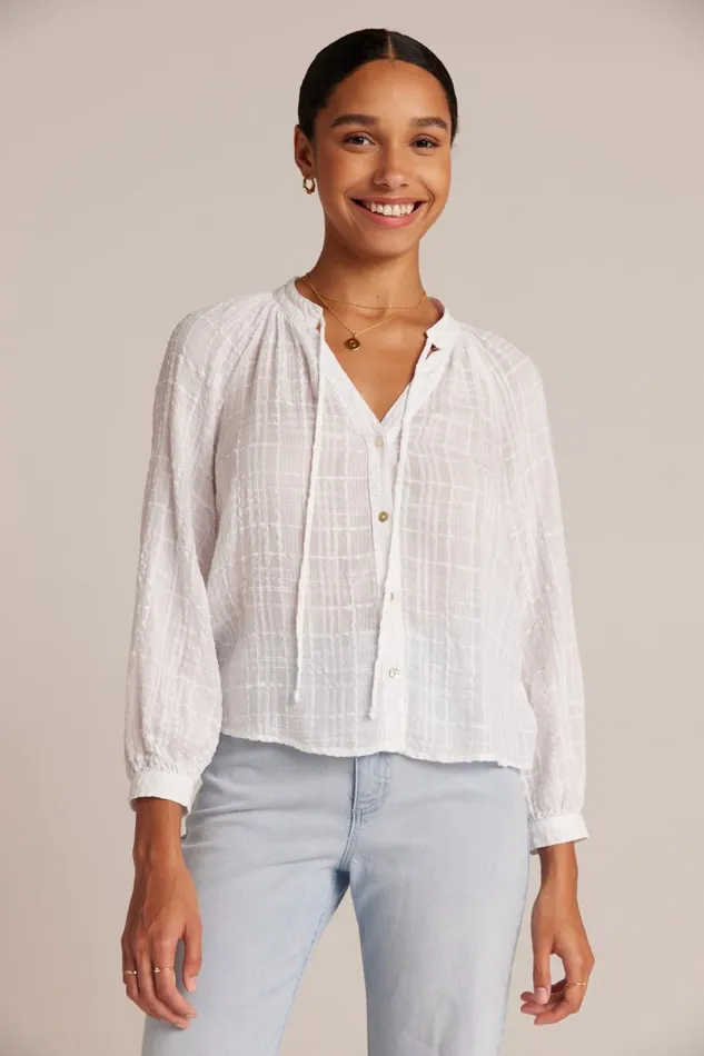 Long Sleeve Women Bella Dahl Woven Plaid Raglan Blouse 8211 White Long Sleeve Women Bella Dahl Woven Plaid Raglan Blouse 8211 White