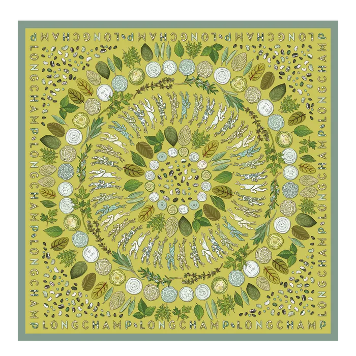 Longchamp Herbarium Silk scarf 90 Kiwi Green Silk Scarves Longchamp Women
