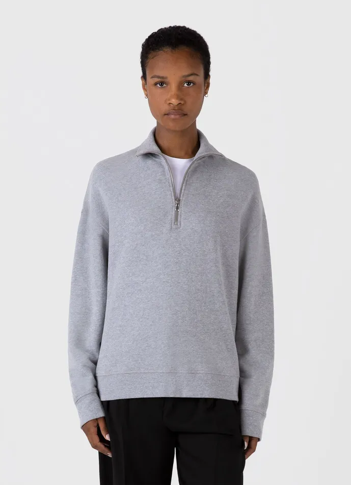 Loungewear and Sleepwear Women ussunspel Half Zip Loopback Sweatshirt Grey Melange