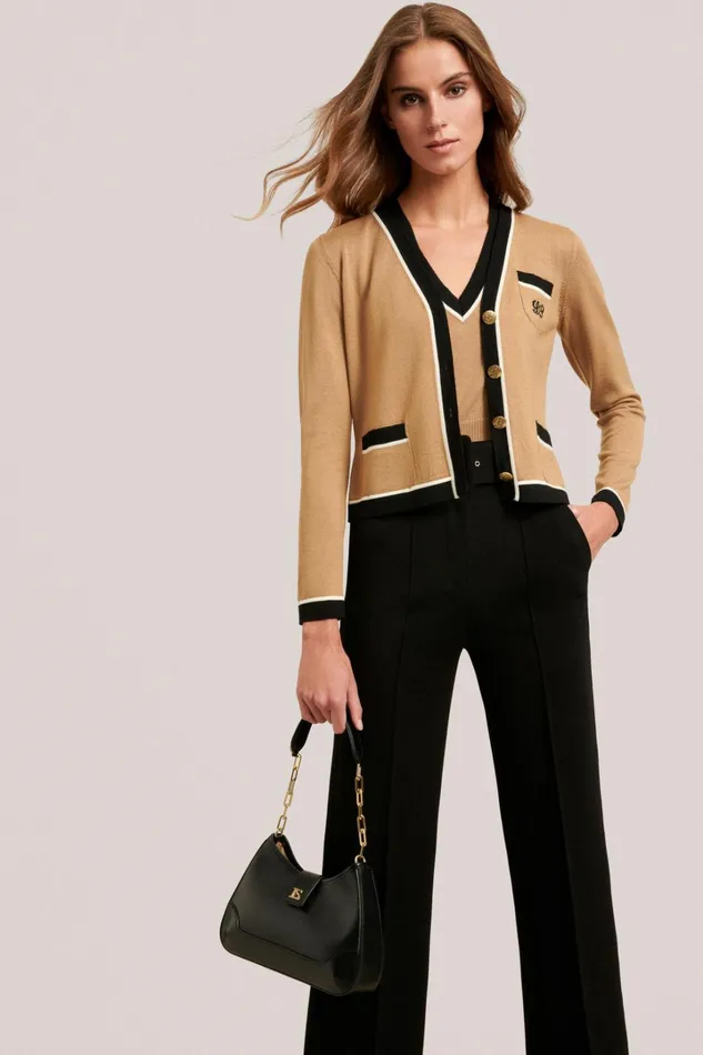 Luisa Spagnoli Cardigan Women Moris Camelblackcream Luisa Spagnoli Cardigan Women Moris Camelblackcream