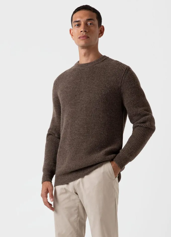 Luxury British Wool Jumper Natural Brown Men SUNSPEL Knitwear