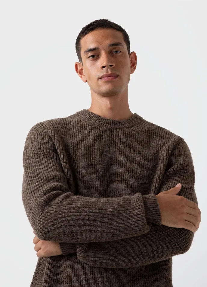 Luxury British Wool Jumper Natural Brown Men SUNSPEL Knitwear