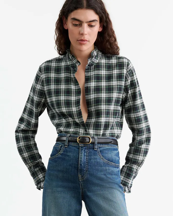 LYDIA SHIRT Ivorygreen Plaid Women Nili Lotan Tops
