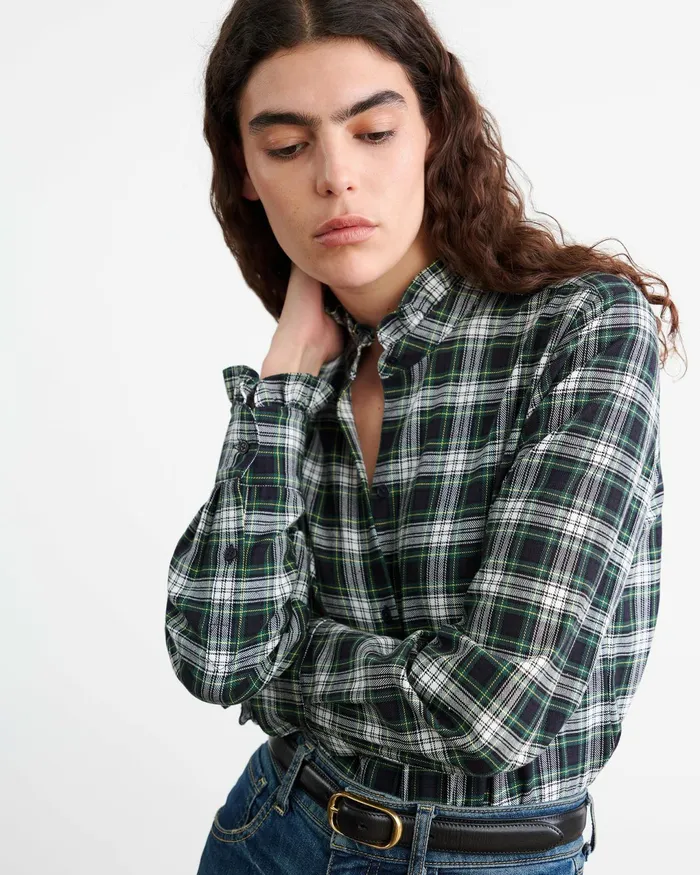 LYDIA SHIRT Ivorygreen Plaid Women Nili Lotan Tops