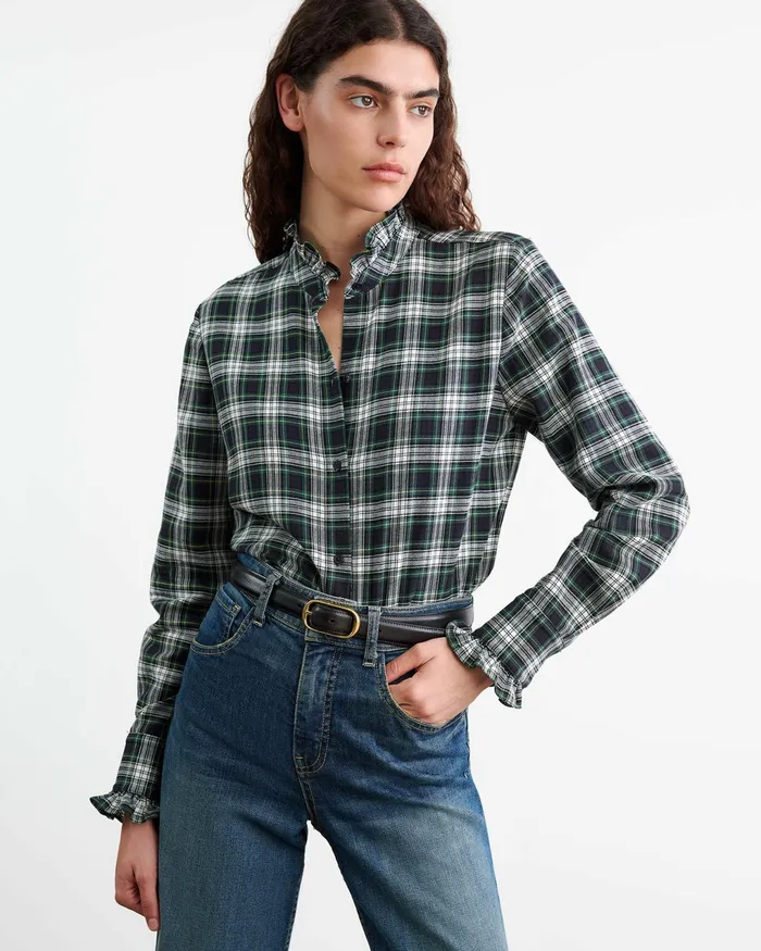 LYDIA SHIRT Ivorygreen Plaid Women Nili Lotan Tops