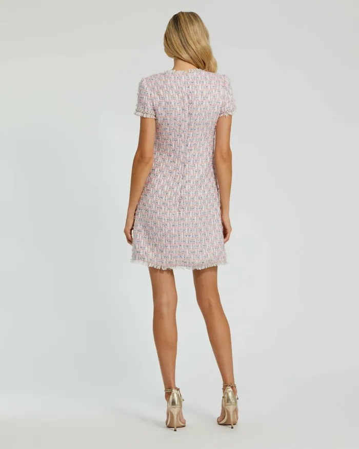 Mac Duggal Daytime Dresses Women Pink Cap Sleeve Floral Button Detail Shift Dress Pink Multi
