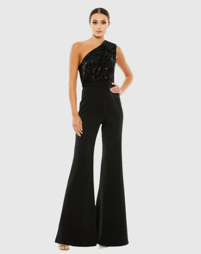 Mac Duggal Sequined One Shoulder Jumpsuit 8211 FINAL SALE Black Women Jumpsuits and Rompers Mac Duggal Sequined One Shoulder Jumpsuit 8211 FINAL SALE Black Women Jumpsuits and Rompers