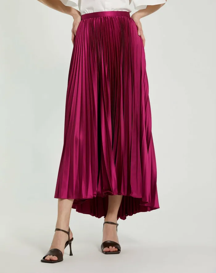 Mac Duggal Skirts Women Pleated Satin Maxi Skirt Fuchsia