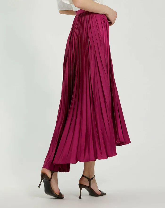 Mac Duggal Skirts Women Pleated Satin Maxi Skirt Fuchsia