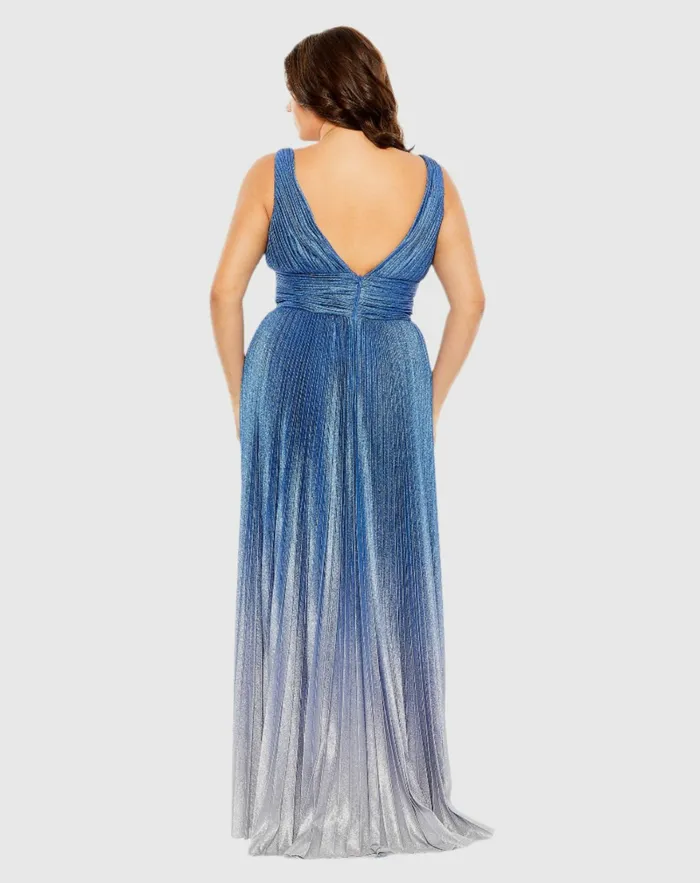 Mac Duggal VNeck Ombre Pleated Gown Sapphire Ombre Women Plus Size Dresses Mac Duggal VNeck Ombre Pleated Gown Sapphire Ombre Women Plus Size Dresses