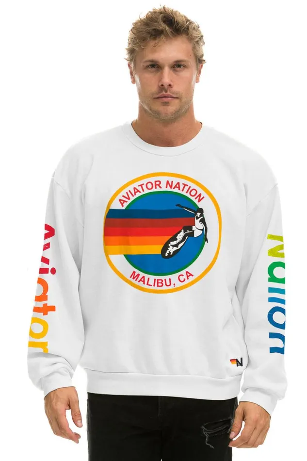Malibu Relaxed Crew Sweatshirt 8211 White WomenMen Aviator Nation Sweatshirts