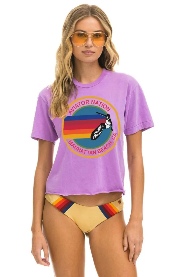 Manhattan Beach Boyfriend Tee 8211 Neon Purple Women Aviator Nation Tees