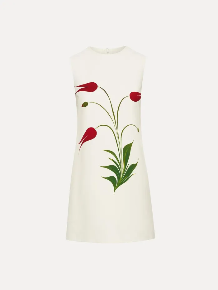 Marbled Tulip Shift Dress Ivory Red Women Oscar De La Renta Dresses