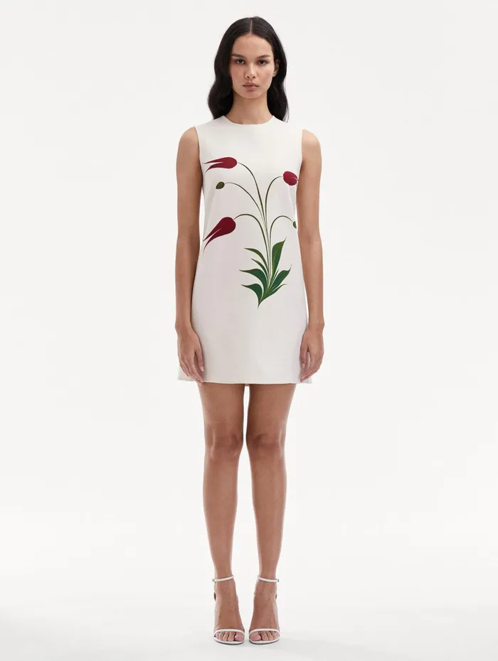 Marbled Tulip Shift Dress Ivory Red Women Oscar De La Renta Dresses Marbled Tulip Shift Dress Ivory Red Women Oscar De La Renta Dresses