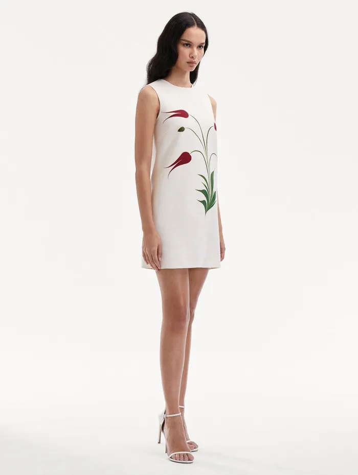 Marbled Tulip Shift Dress Ivory Red Women Oscar De La Renta Dresses Marbled Tulip Shift Dress Ivory Red Women Oscar De La Renta Dresses