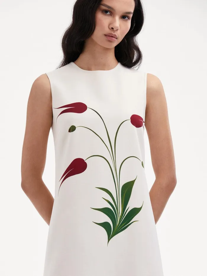 Marbled Tulip Shift Dress Ivory Red Women Oscar De La Renta Dresses Marbled Tulip Shift Dress Ivory Red Women Oscar De La Renta Dresses