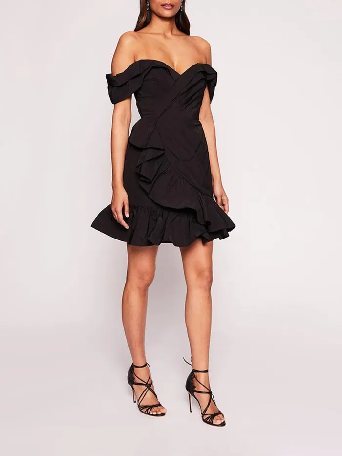 Marchesa Marchesa Notte Draped Taffeta Mini Dress Black 8211 Women