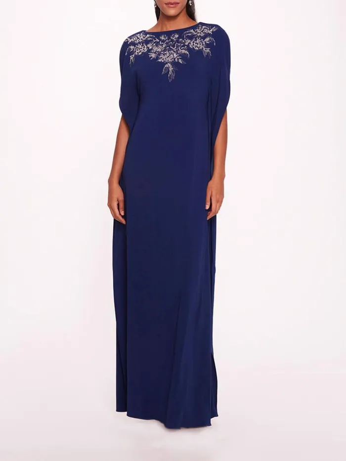 Marchesa Marchesa Notte Embroidered Crepe Kaftan Navy 8211 Women
