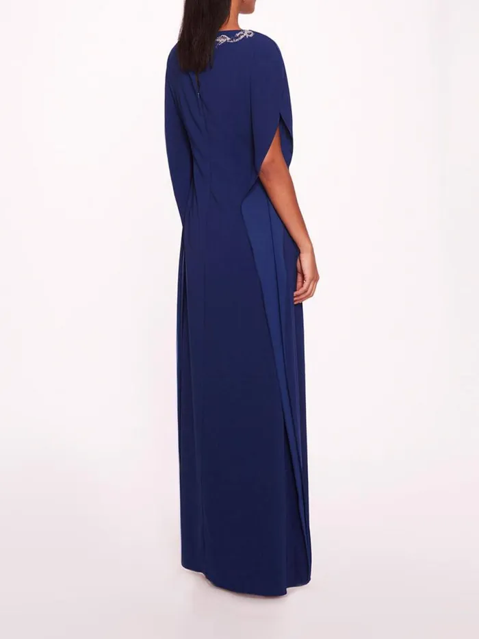 Marchesa Marchesa Notte Embroidered Crepe Kaftan Navy 8211 Women