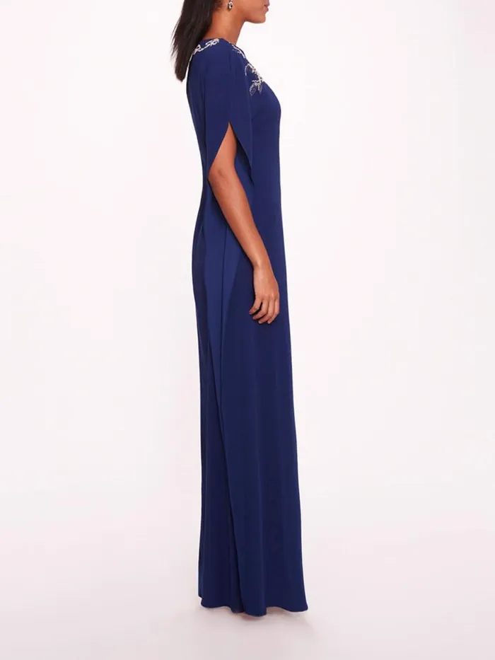 Marchesa Marchesa Notte Embroidered Crepe Kaftan Navy 8211 Women
