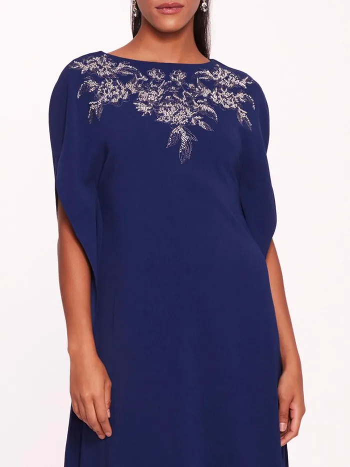 Marchesa Marchesa Notte Embroidered Crepe Kaftan Navy 8211 Women