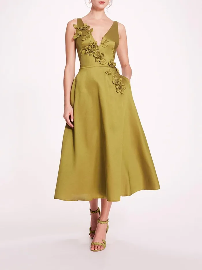 Marchesa Marchesa Notte Floral Mikado Midi Dress Olive 8211 Women