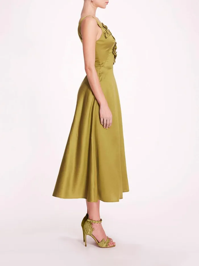 Marchesa Marchesa Notte Floral Mikado Midi Dress Olive 8211 Women