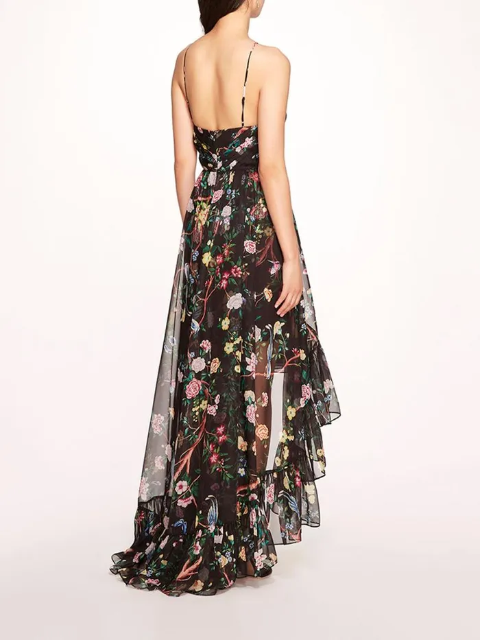 Marchesa Marchesa Notte Flowering Halter HighLow Gown Black Multi 8211 Women