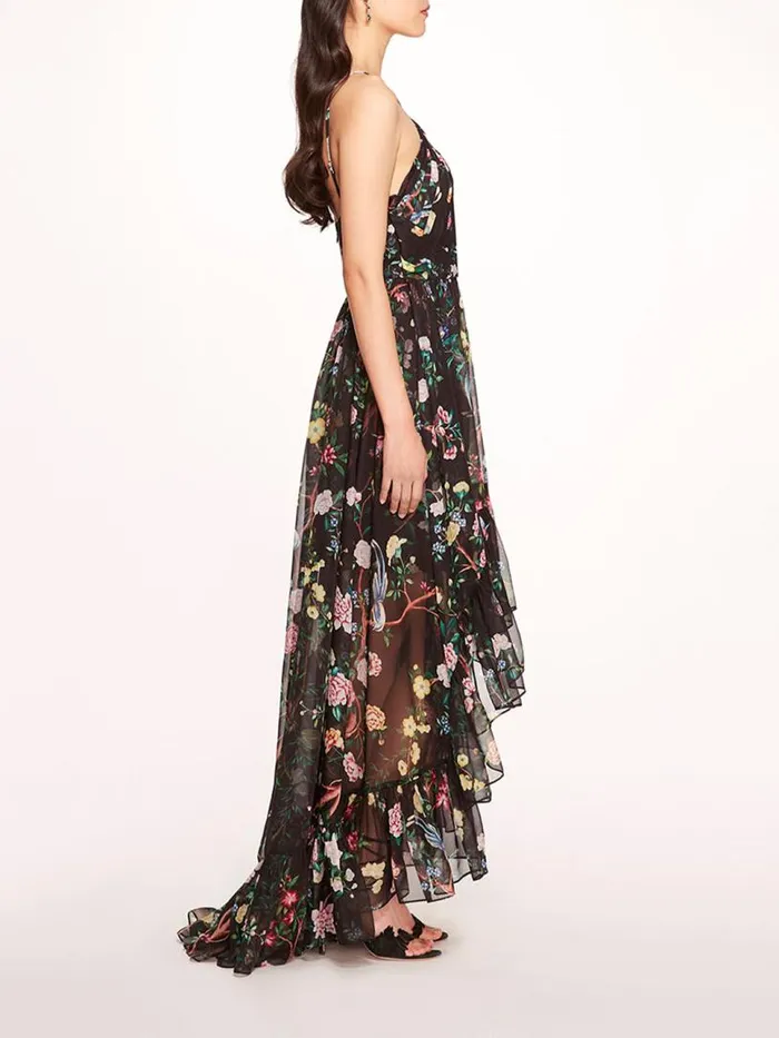 Marchesa Marchesa Notte Flowering Halter HighLow Gown Black Multi 8211 Women