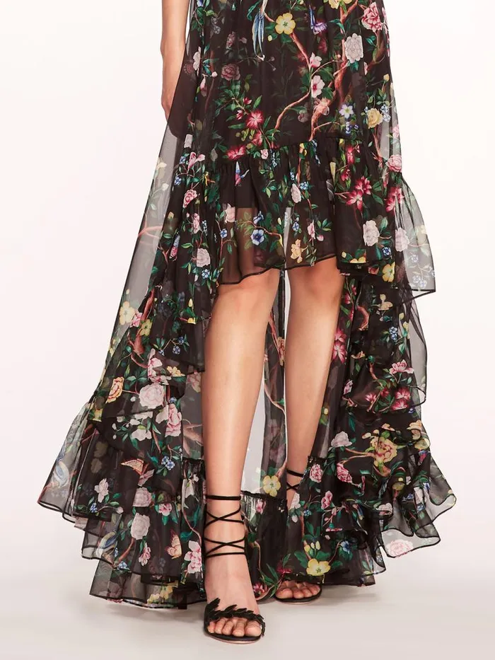 Marchesa Marchesa Notte Flowering Halter HighLow Gown Black Multi 8211 Women