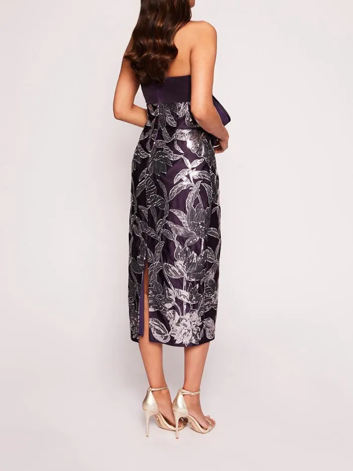 Marchesa Marchesa Notte Lotus Sequin Midi Dress Aubergine Gunmetal 8211 Women