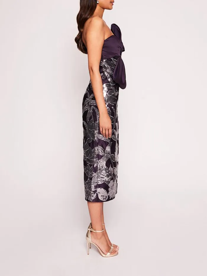 Marchesa Marchesa Notte Lotus Sequin Midi Dress Aubergine Gunmetal 8211 Women