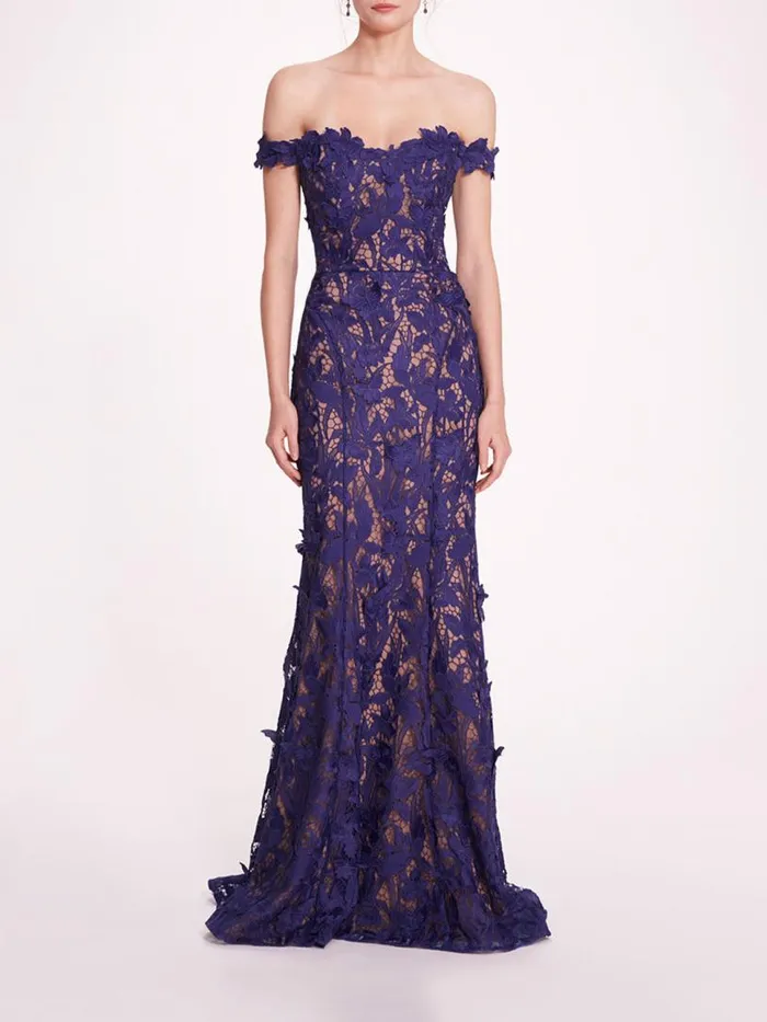 Marchesa Marchesa Notte Organic Lace Gown Navy 8211 Women