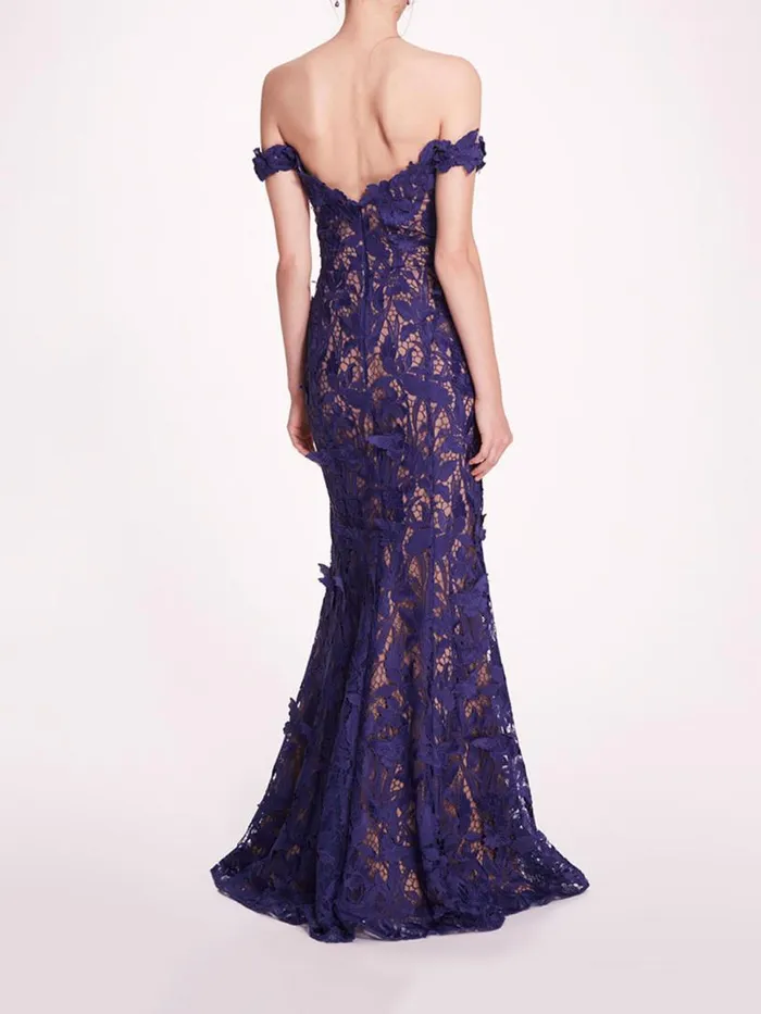 Marchesa Marchesa Notte Organic Lace Gown Navy 8211 Women