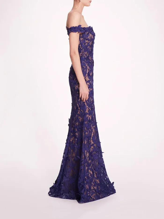 Marchesa Marchesa Notte Organic Lace Gown Navy 8211 Women